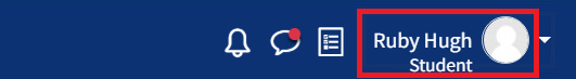 This image highlights the profile icon at the top right hand side of the QMplus page.
