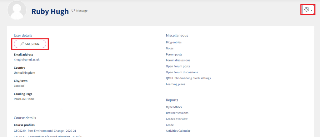 This image shows the profile edit page and icon.