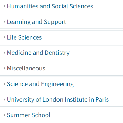 Showing the category list