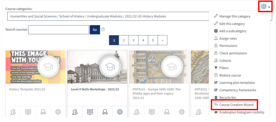 Showing the course creation wizard link in QMplus