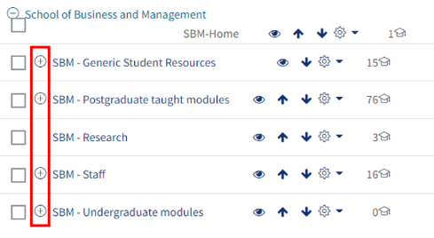 Showing the sub categories