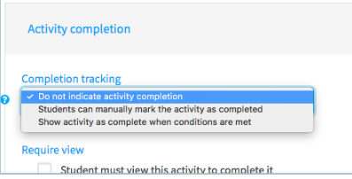 Showing the activity completion section