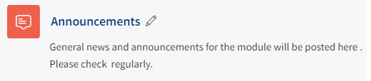 An example of the icon for the Announcements section which is orange with a white speech bubble.