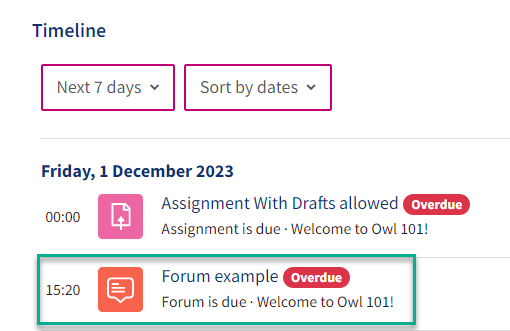 An example of  a Timeline from a students point of view