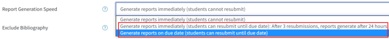 Turnitin report speed settings