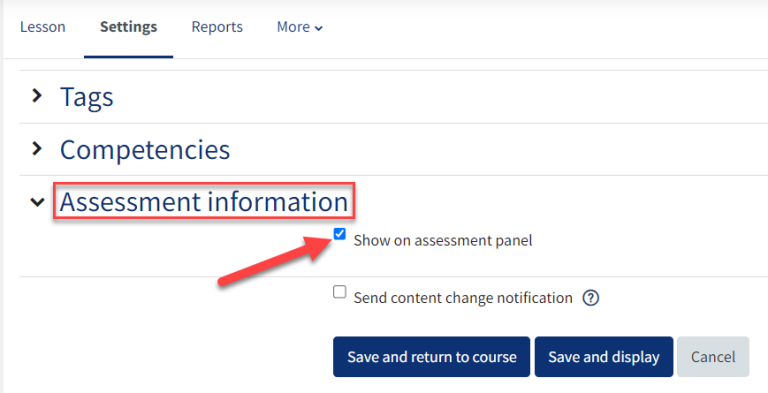 Assessment Information setting