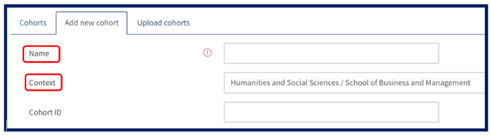 Image of the Add new cohort form