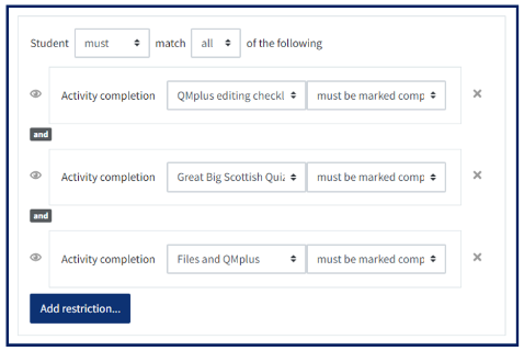 Showing criteria options