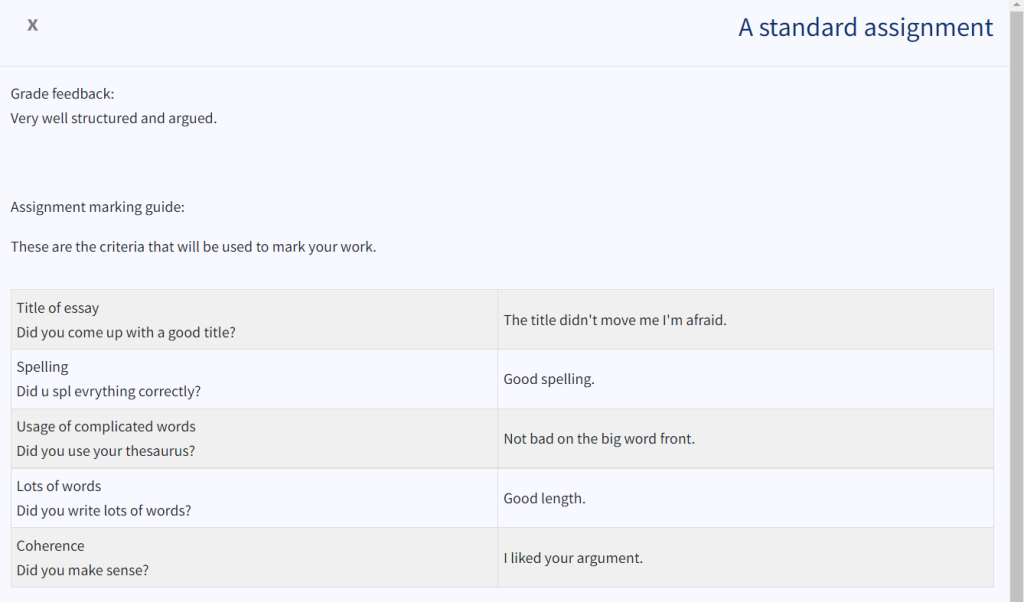 An image of example feedback