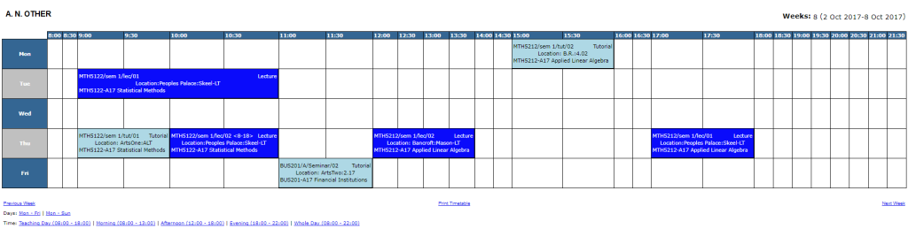 An image of an example of a timetable