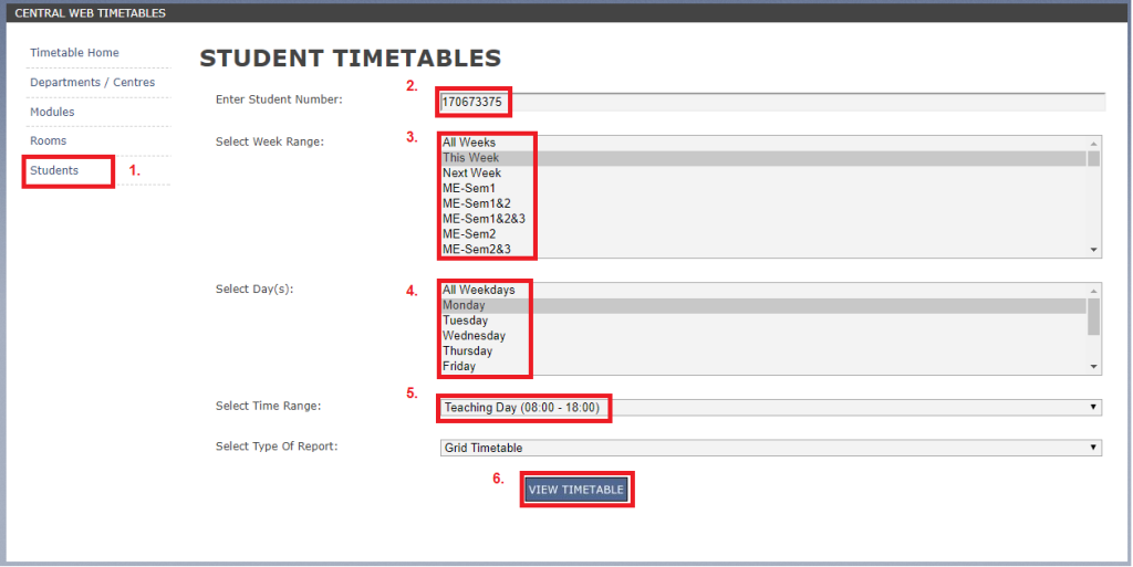 An image of the timetable website