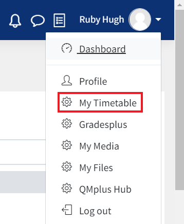 An image of the menu with the timetable button hoghlighted