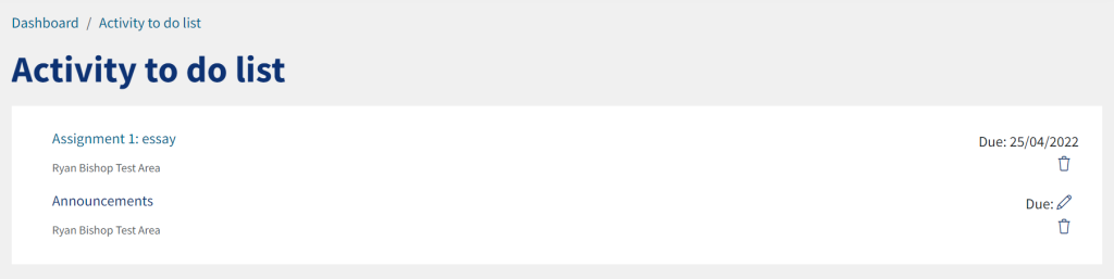 An image of the activity list