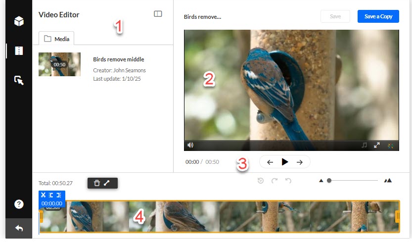 The video editor with different elements highlighted