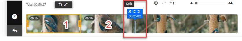 Split video on timeline with two separate parts